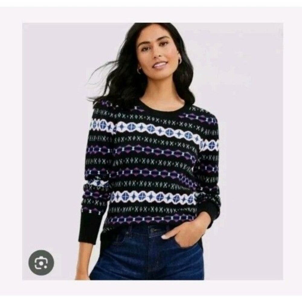 NWT Loft Fair Isle Puff Long Sleeve Sweater Size Small Cotton Blend
